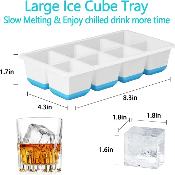 Large Ice Cube Trays Silicone Easy-Release Flexible Ice Cube Molds with Lids Big Square Cubed Ice Trays for Whiskey and Cocktail