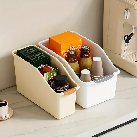 Curved Plastic Storage Bins Set - Multipurpose Home Organization Boxes for Cleaning Supplies & Household Essentials