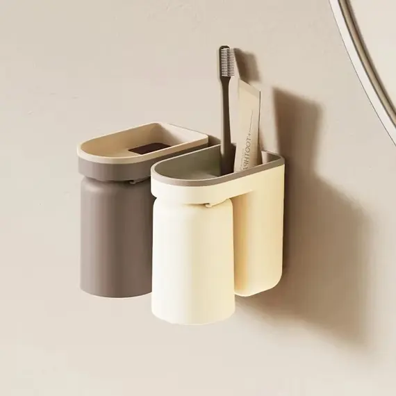 1 Pc Innovative Toothbrush Storage Rack No Hole Light Luxury Mouthwash Cup Brush Cup Wall Mounted Bathroom Organizer Couple