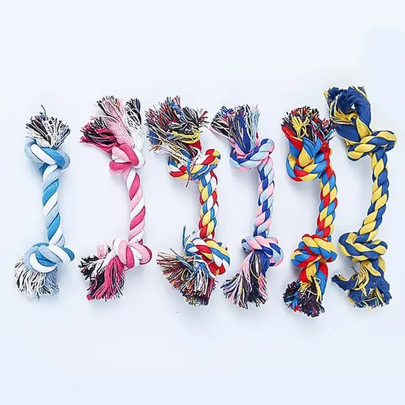 Random Color Pet Dog Toy Bite Rope Double Knot Cotton Rope Funny Cat Toy Bite Resistant and Sharp Teeth Pet Supplies Puppy Toys