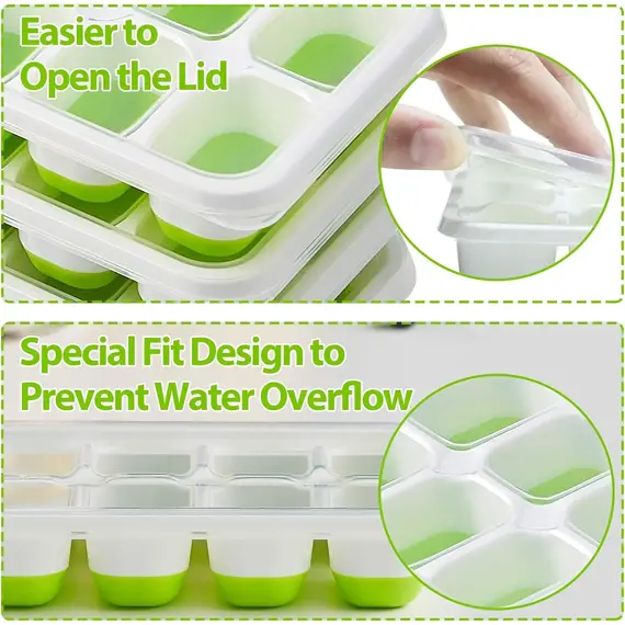 Ice Cube Tray Mold with Lid Silicone Square 14 Cube Easy Release Ice Cube Molds Summer Kitchen Bar DIY Iced Cocktail Freeze Tool