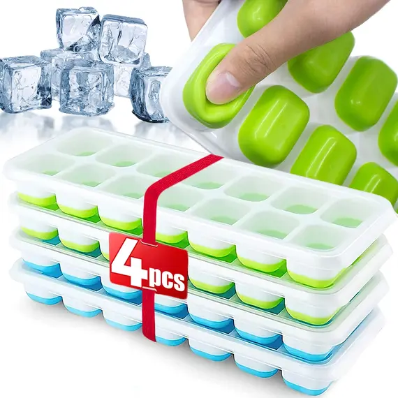 Ice Cube Tray Mold with Lid Silicone Square 14 Cube Easy Release Ice Cube Molds Summer Kitchen Bar DIY Iced Cocktail Freeze Tool