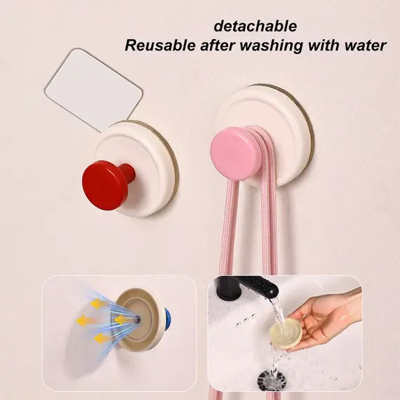 Colorful Strong Suction Cup Hook, No Punching Bathroom Kitchen Hook - Movable, Suitable for Keys, Towels, Bags, Dolls