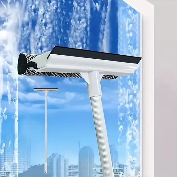 1pc Squeegee Window Cleaner 2 in 1 Retractable Pole Cleaning Window Brush Glass Squeegee Cleaning Tool for Car Shower Glass Door