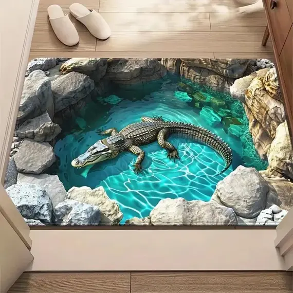 3D Optical Illusion Cat Round Hole Door Mat Daily Home Absorbent Anti-slip Carpet Living Room Bedroom Bathroom Doorway Decor Rug