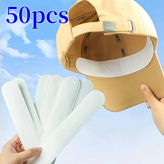10/50/100PCS Hat Sweat Absorber Stickers Summer Cap Liner Bands Sweatband Visor Hats Size Reducer Adhesive Sweat Absorbing Pads