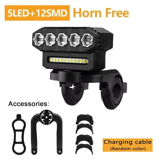 5/8 LED Bicycle Front Light USB Rechargeable 130dB Cycling Bike Horn Easy to Install 6 Modes Bicycle Bell Light