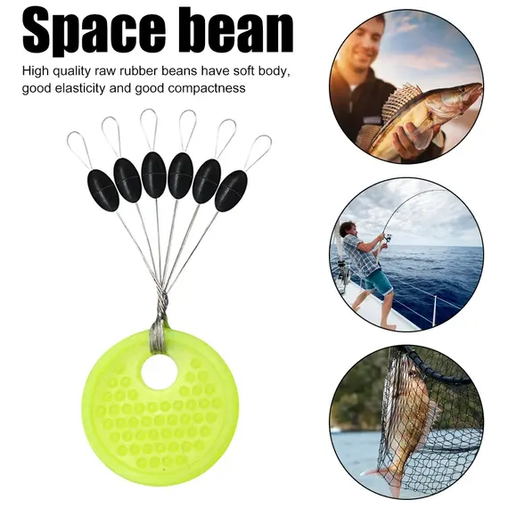 60/120PCS 10/20 Group Set Rubber Silicon Space Bean Sea Carp Fly Fishing Black Rubber Oval Stopper Fishing Float Fishing Bobber