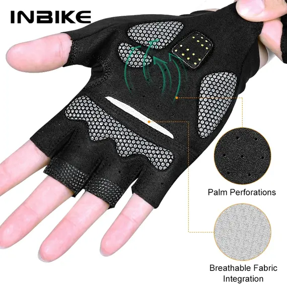 INBIKE Half Finger MTB Cycling Gloves Summer Bicycle Gloves for Men Riding SBR Palm Padded Mountain Road Bike Gloves Accessories
