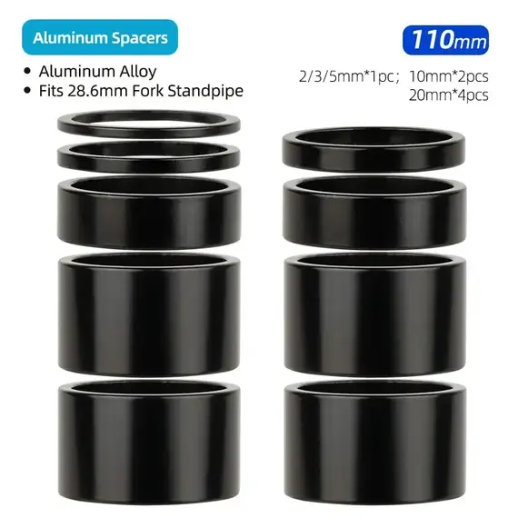 Aluminum Spacer 1-1/8" 28.6mm Bicycle Front Fork Standpipe Headset Stem Alloy Washer Multi-size Height Handlebar Rise-up Adjust
