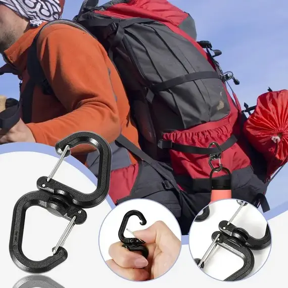 Double Clip Carabiner Outdoor Hook Clip Multi-Use Outdoor S Chain Hooks Portable Backpack Locking Hooks With 360 Degree Swivel