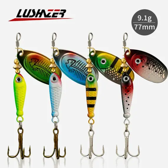 LUSHAZER Fishing Spinner Bait 9g Spoon Lure Metal Baits Treble Hook Isca Artificial Fish Wobbler Feeder Carp Spinnerbait