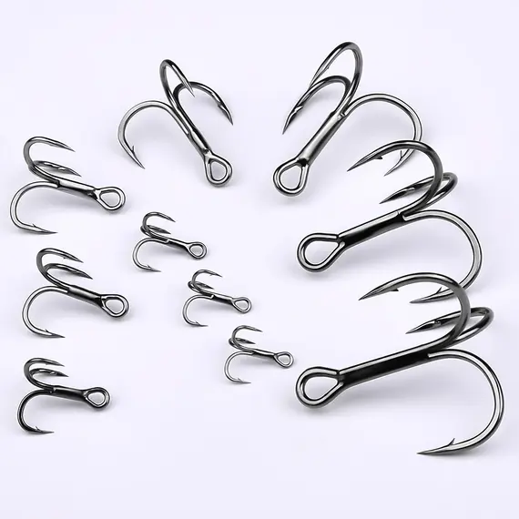 20pcs High Carbon Treble Hooks - Super Sharp, Solid Size 1#-14# Triple Barbed Steel Fishing Lure - Jigging Fishing Hook