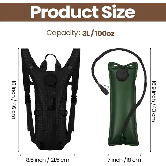Sport Hydration Pack Backpack Water-proof Nylon Water Bag with 3 Liter Bladder for Hiking Cycling Climbing