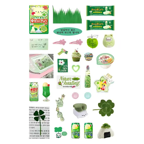 5pcs Cartoon Transparent Flash Film Sticker Glitter Stars Cute Bear Four-Leaf Clover Sticker Kawaii  Phone Decorative Stickers