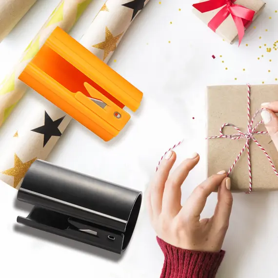 HORN Sliding Wrapping Paper Cutter - Easy-Glide Gift Wrap Trimmer for Christmas & Birthdays, Durable ABS，, Orange/Black