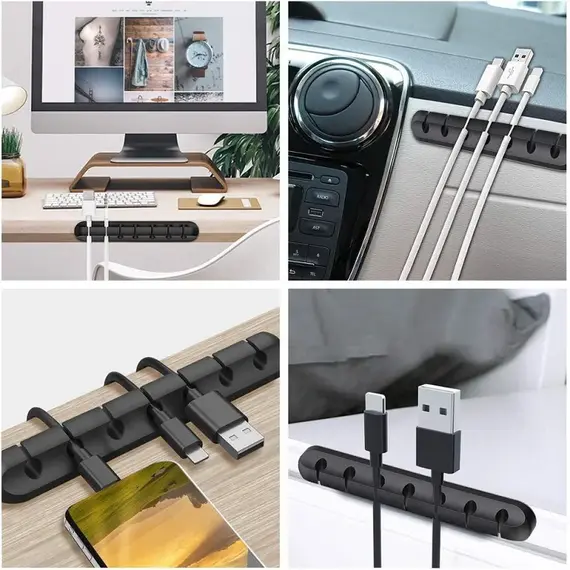 Cable Cord Wire Organizer Silicone USB Cable Winder Management Clips Self Adhesive for Mouse Keyboard Headset Car For iPhone