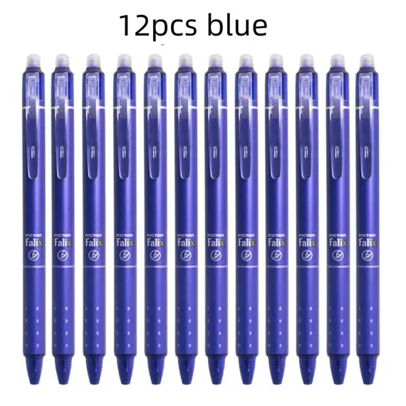 12pcs Press Type Erasable Gel Pens 0.5mm Black/Blue Ink Bullet Washable Handle Magic Refills Rod Super Capacity Ink Writing