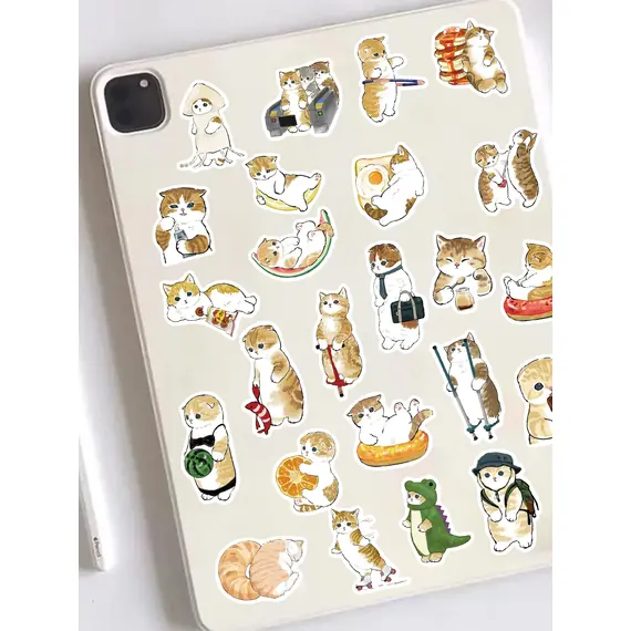 64pcs cat stickers cute cartoon orange cat decoration luggage phone case laptop skateboard guitar DIY waterproof stickers
