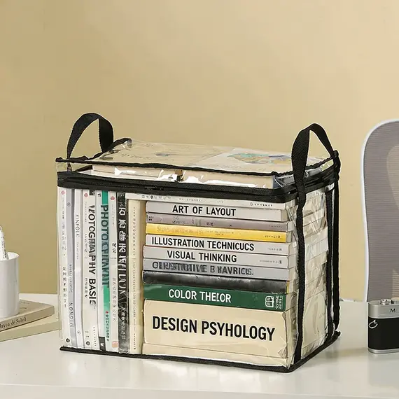Foldable Book Box Student Dormitory Classroom Book Organizer Transparent Waterproof Household Book Organizing Storage Box Props
