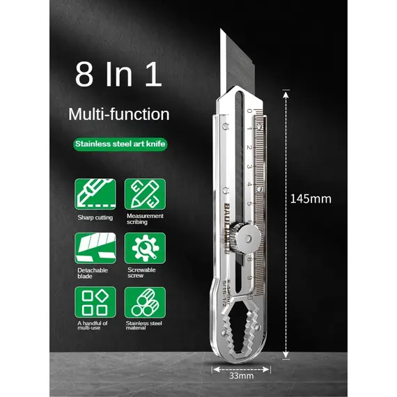Utility Knife Box Cutter 8 In 1 Mutipurpose Stainless Steel Retractable Heavy Duty Waterproof Snap off Cutter Knife And Blades