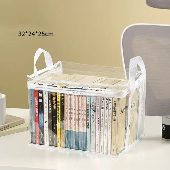 Foldable Book Box Student Dormitory Classroom Book Organizer Transparent Waterproof Household Book Organizing Storage Box Props