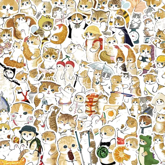 64pcs cat stickers cute cartoon orange cat decoration luggage phone case laptop skateboard guitar DIY waterproof stickers