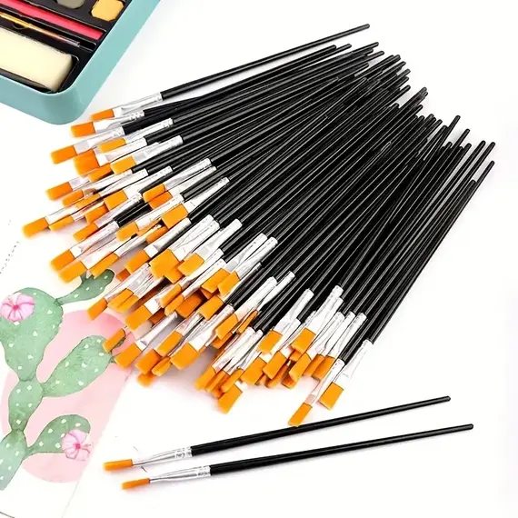 Flat And Round Paint Brushes Set,Pointed Flat Nylon Hair Brushes For Acrylic Oil Watercolor Paint Party Painting