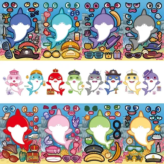 8Pcs Shark Stickers Marine Life Theme Decorative Decals Anime Worlds Store