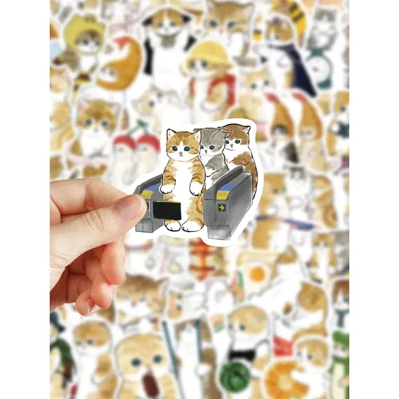 64pcs cat stickers cute cartoon orange cat decoration luggage phone case laptop skateboard guitar DIY waterproof stickers