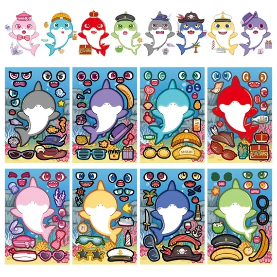 8Pcs Shark Stickers Marine Life Theme Decorative Decals Anime Worlds Store