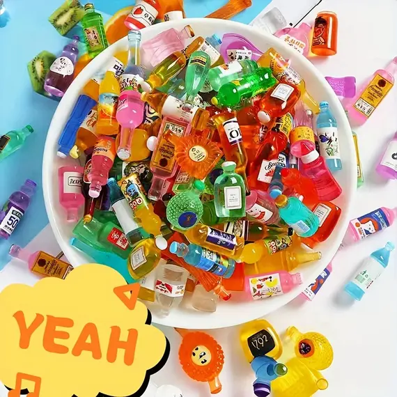 50 Pieces of Mini Drink Bottle Doll House Decoration, DIY Mobile Phone Case Wine Bottle Doll House Decoration