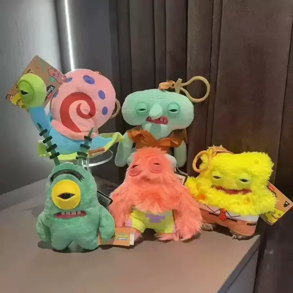 Original Fuggler SpongeBob Patrick Keychain Bag Charm for Backpack Decoration Soft Plush Doll Teeth Monster Ugly Cute Funny Toy