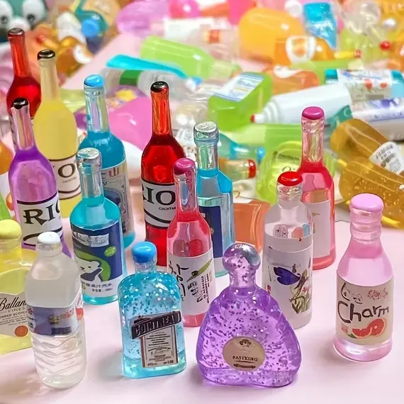 50 Pieces of Mini Drink Bottle Doll House Decoration, DIY Mobile Phone Case Wine Bottle Doll House Decoration