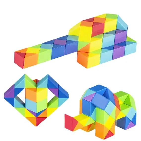 Colored Magic Cube Toys Magic Rule Snake Multi-color Puzzle Fidget Toys Decompression Transformable Cubes Educational Toys