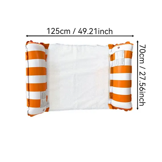Striped Inflatable Water Hammock Float, Multi-Purpose Mesh Pool Lounger, Foldable Floating Bed, Beach and Summer Water Party Use