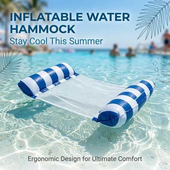 Striped Inflatable Water Hammock Float, Multi-Purpose Mesh Pool Lounger, Foldable Floating Bed, Beach and Summer Water Party Use