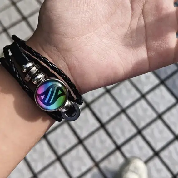 Mega Stone Key Chain Anime Peripheral Creativity Exquisite Fashion Black Leather Rope Buckle Key Chain Trend