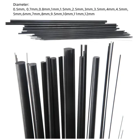 Carbon Fiber Solid Rods Diameter 0.5mm~12mm Cylindrical Carbon Shaft for RC Models or DIY