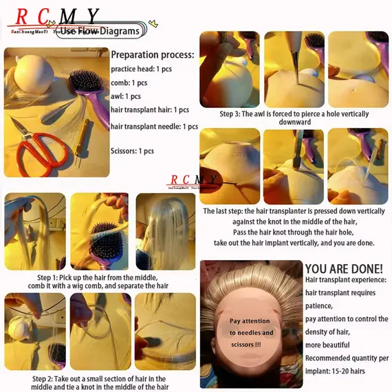 RCMY BJD/SD Doll Hair Rooting Doll Wigs Milk Silk Wigs Hair Transplant Hand-crocheted Light Blue Gold Black Doll Hair Accessor