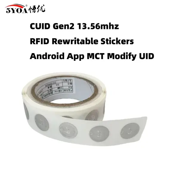 5YOA 13.56mhz CUID Changeable S50 1K RFID Sticker Wet Inlay NFC Tag Sector 0 Block 0 UID Rewritable NFC Andriod MCT Copy Clone