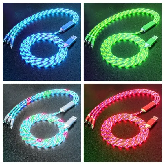 Glowing LED Light USB 3 IN 1 cable Phone Fast Charging Charger Luminous Type C Cable For Xiaomi iPhone Phone Accessories