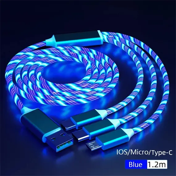 Glowing LED Light USB 3 IN 1 cable Phone Fast Charging Charger Luminous Type C Cable For Xiaomi iPhone Phone Accessories