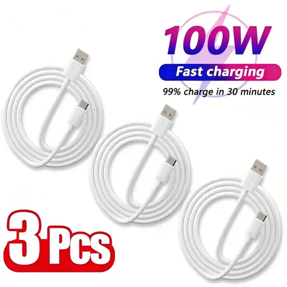 3PCS 6A 100W Type C Super Fast Charging Cable Data Cord For Samsung Huawei Xiaomi Redmi Quick Charing USB C Cables