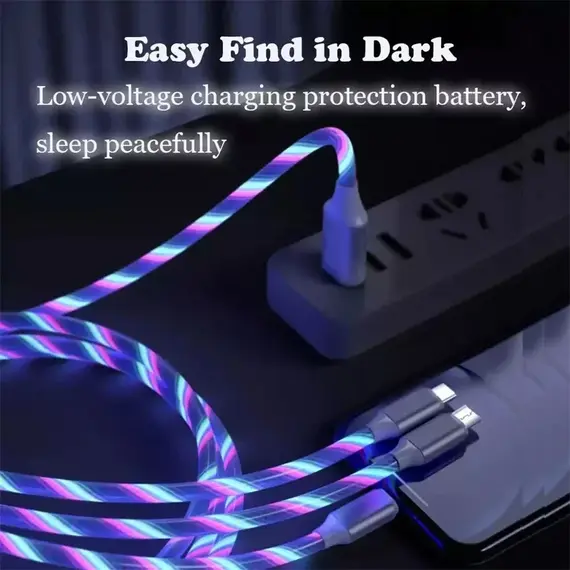 Glowing LED Light USB 3 IN 1 cable Phone Fast Charging Charger Luminous Type C Cable For Xiaomi iPhone Phone Accessories