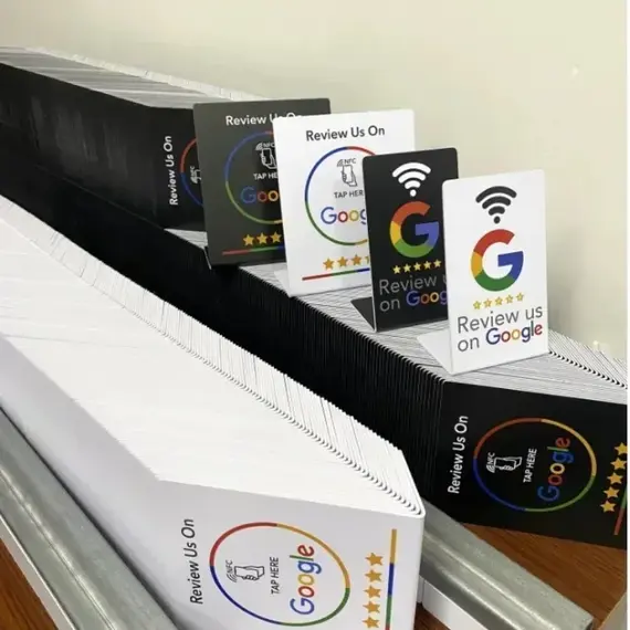 Hilo 13.56Mhz programmable Google Review Card NFC station table NFC Google Reviews display bending card standing brand bracket