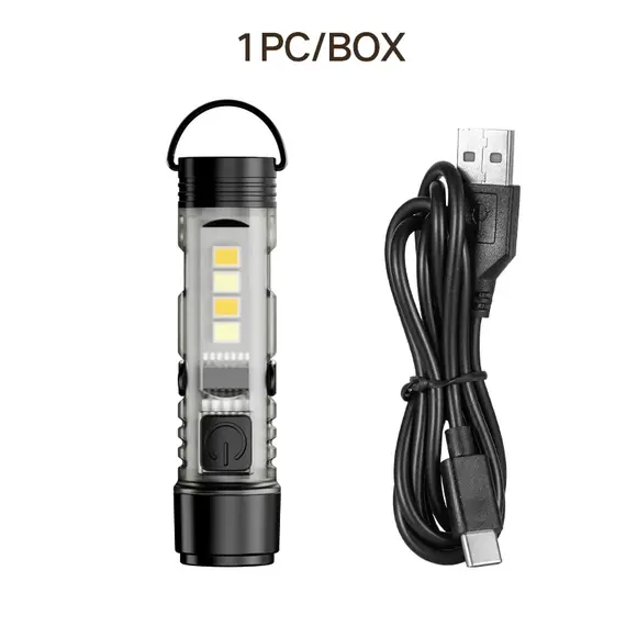 Outdoor Strong Light LED Flashlight mini Portable Keychain Light USB Charging Magnetic Suction Super Bright Emergency Warning Li
