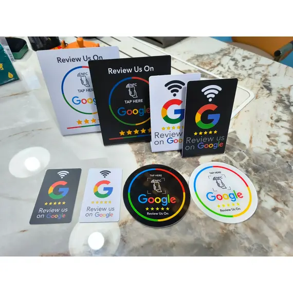 Hilo 13.56Mhz programmable Google Review Card NFC station table NFC Google Reviews display bending card standing brand bracket