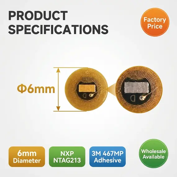 Diameter 6mm NXP NTAG213 NFC Tags  Programmable RFID Stickers Round Waterproof Flexible FPC NFC Labels for Phones Wearables