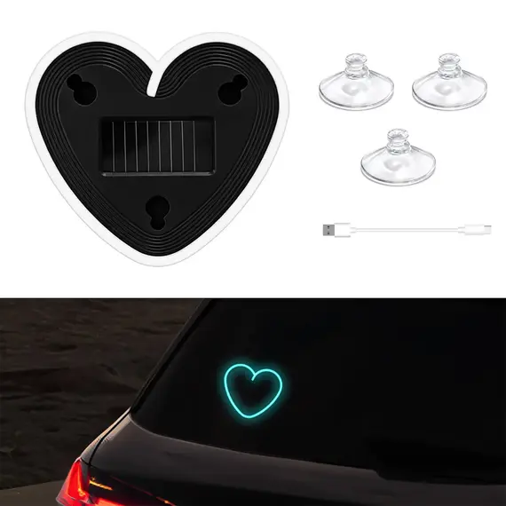 Universal Solar Atmosphere Light Heart-shaped Dynamic Gradient LED Fit Car Interior Ambient Light Decoration Accessory RGB